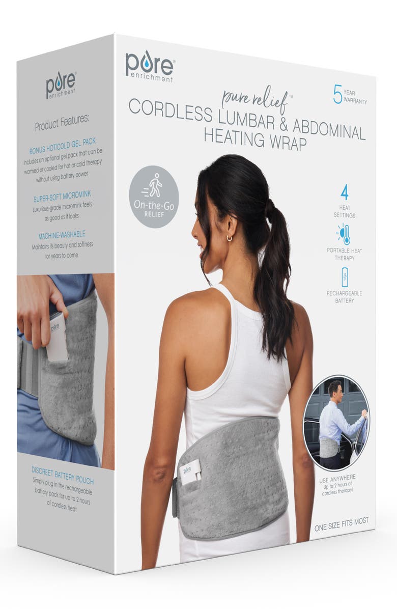 PURE ENRICHMENT Lumbar & Abdominal Cordless Heating Wrap, Alternate, color, Mist Gray