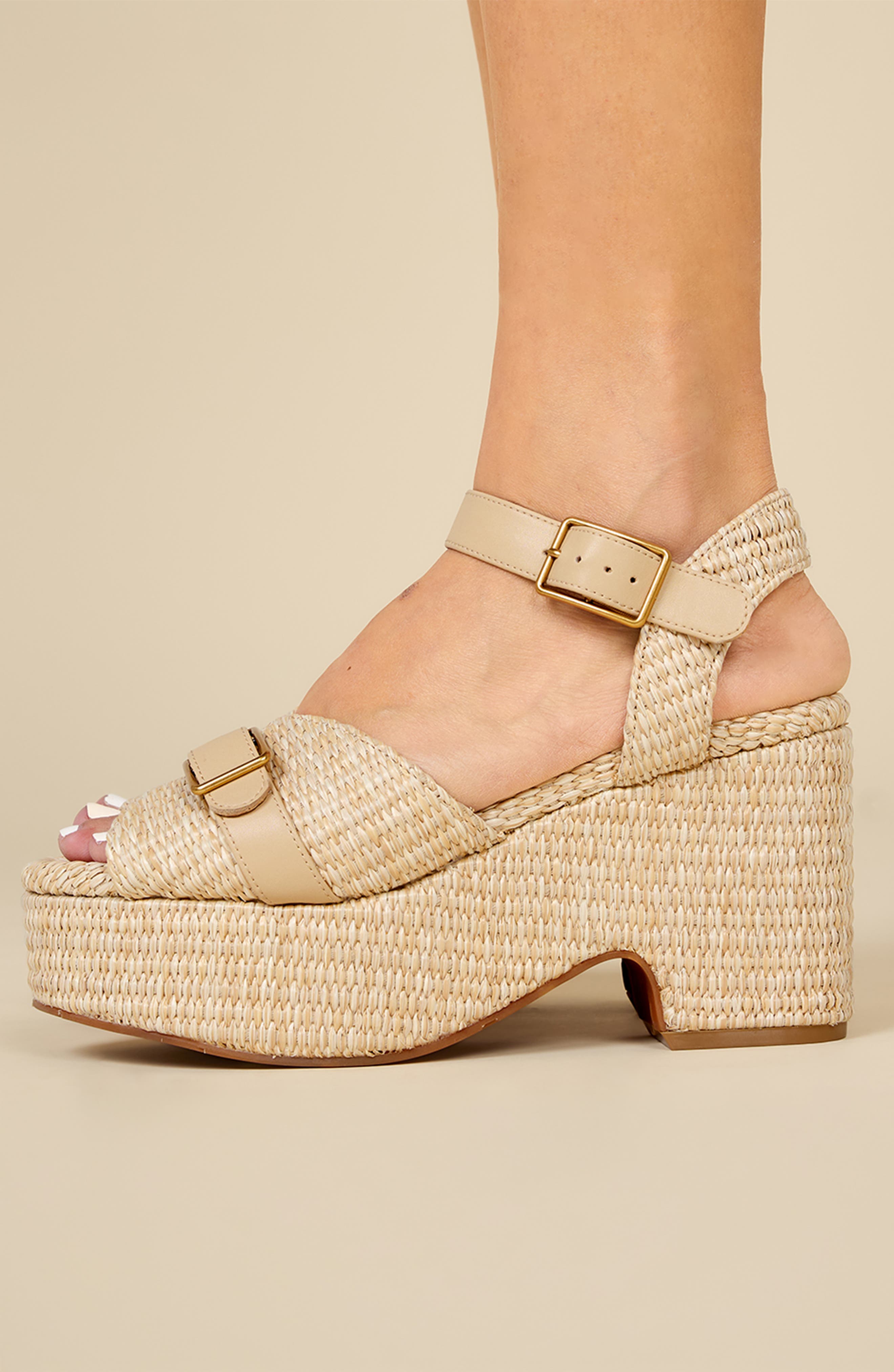 Raf Platform Sandal, Alternate, color, Natural Raffia