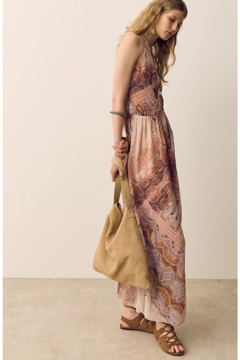 Tie Back Midi Dress, Alternate, color, PINK/ MULTI