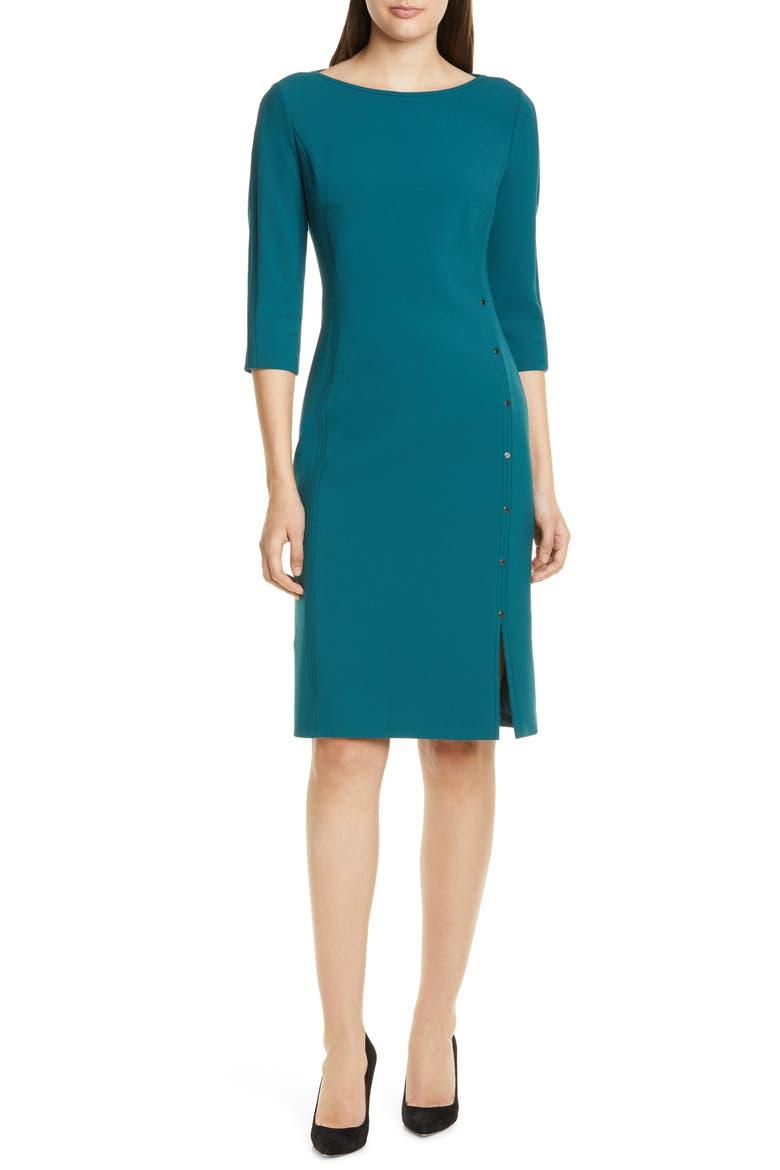 Dikena Ponte Sheath Dress, Main, color, DARK EMERALD