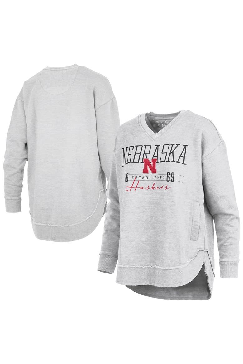 Women's Pressbox  Heather Gray Nebraska Huskers Marcus East Hall Poncho V-Neck Sweatshirt, Main, color, Heather Gray