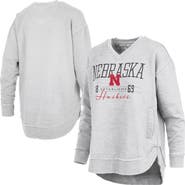 PRESSBOX Women's Pressbox Heather Gray Nebraska Huskers Marcus East Hall Poncho V-Neck Sweatshirt