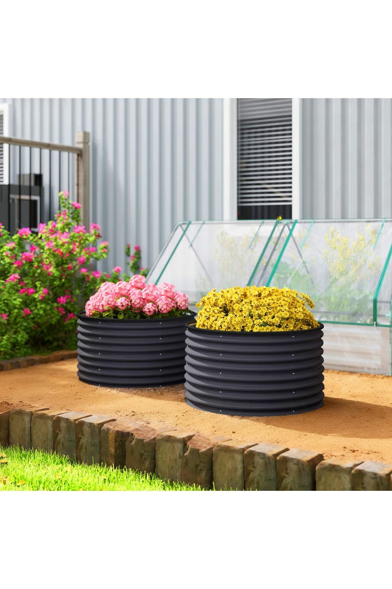 Raised Set of, Planters for Plants with Safety, Alternate, color, Dark Gray