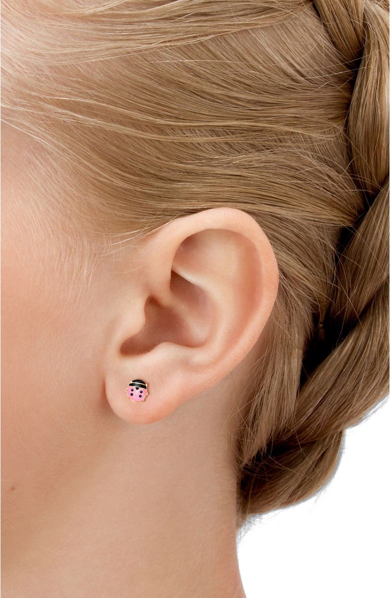Tiny Blessings 14K Gold Pink Lil' Ladybug Studs Screw Back Earrings, Alternate, color, 14K Yellow Gold