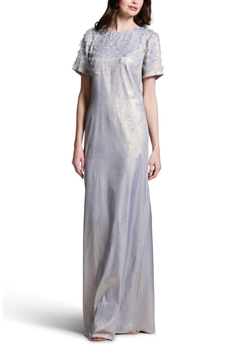 Beaded Metallic Chiffon Gown, Alternate, color, LIGHT BLUE