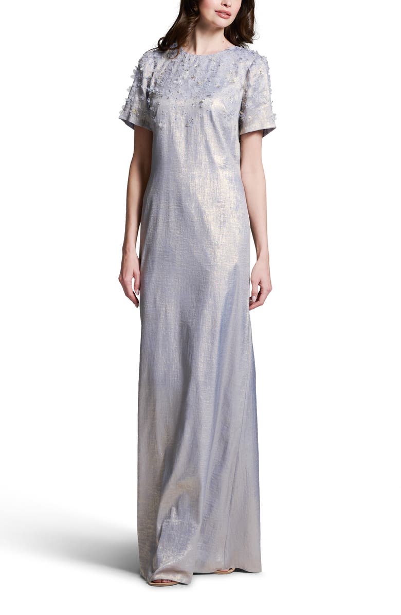 EMILY SHALANT Beaded Metallic Chiffon Gown, Alternate, color, 