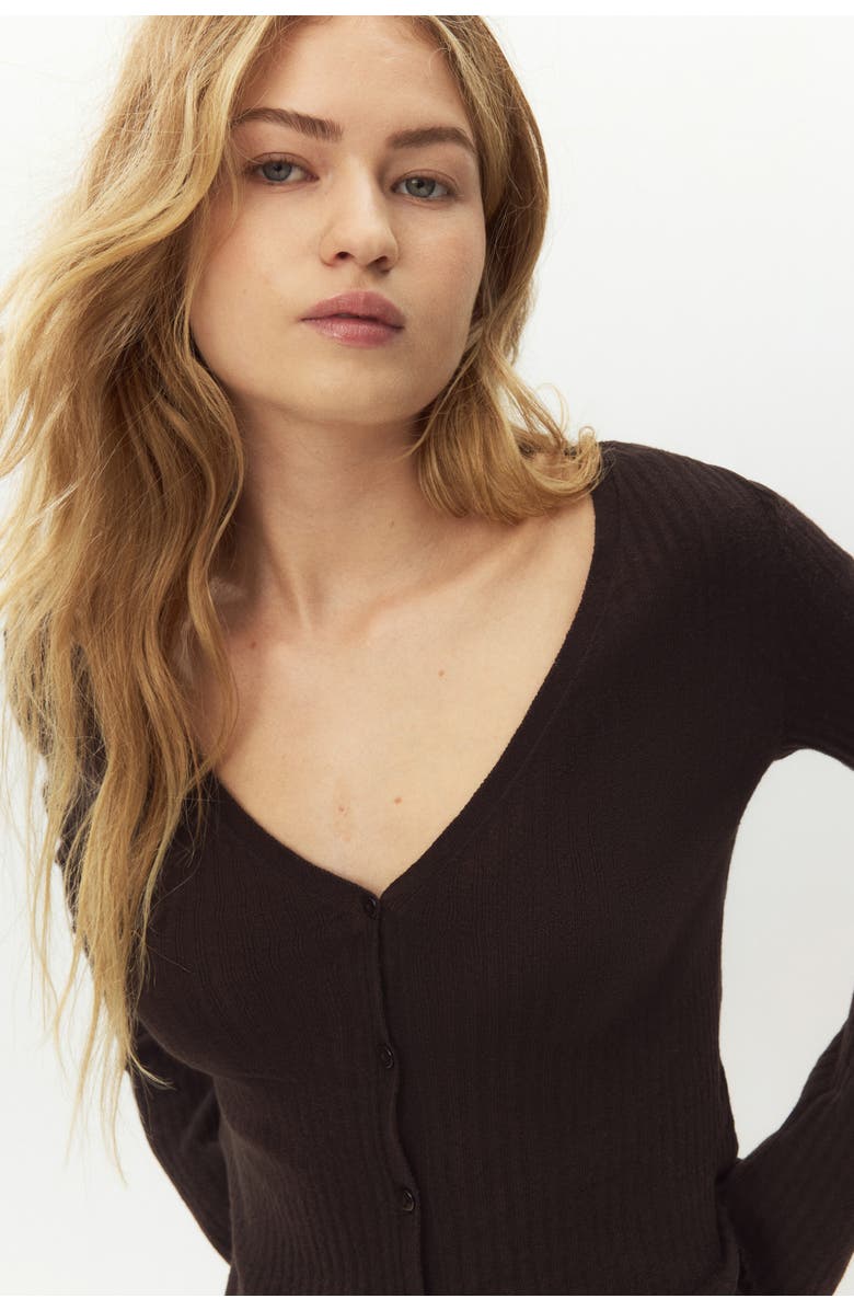 H&M Rib-knit Linen-blend Cardigan, Alternate, color, Dark Brown