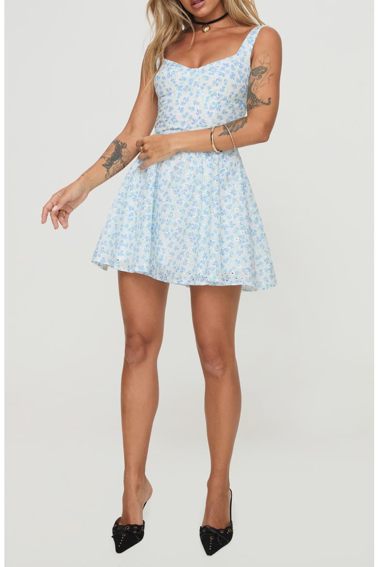Gozette Broderie Anglaise Mini Sundress, Main, color, BLUE FLORAL