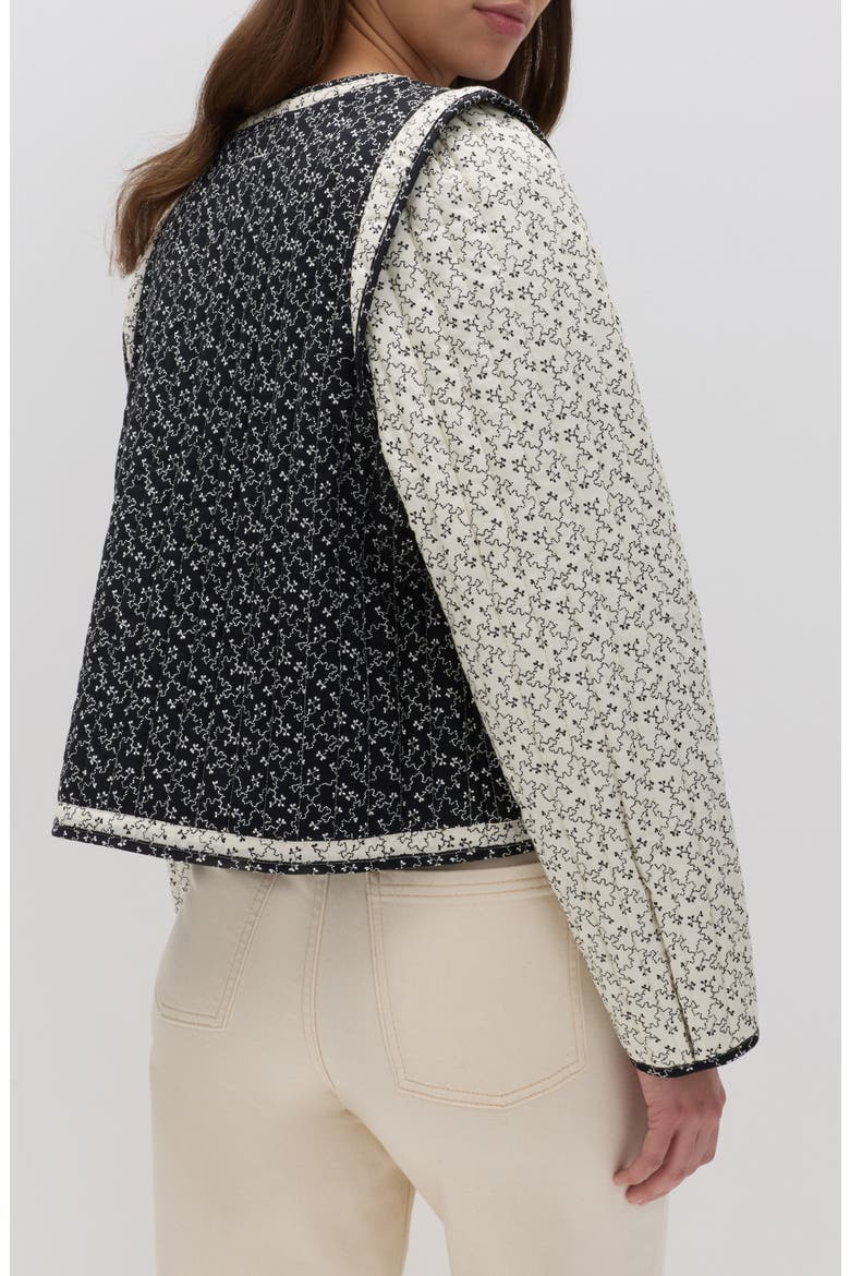 Mono Print Quilted Crop Jacket, Alternate, color, ECRU BROWN/ MULTI