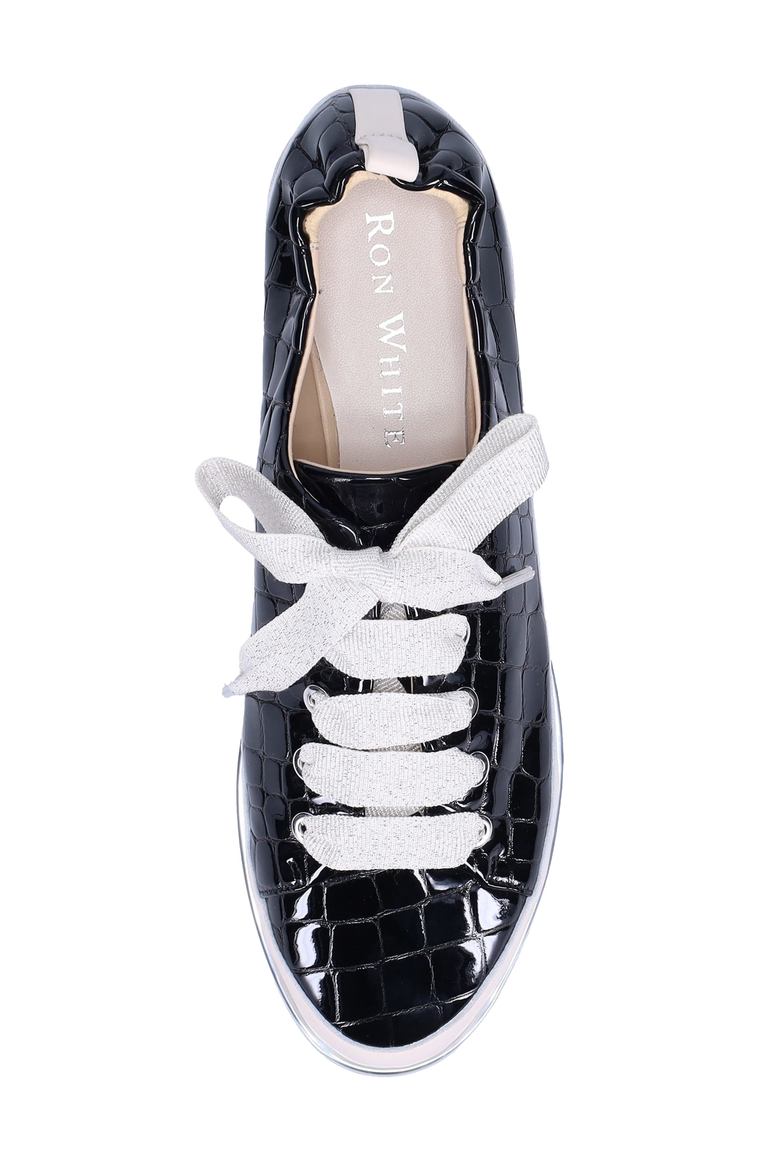 Ron White Novella Avara Croc Embossed Leather Sneaker, Alternate, color, Onyx