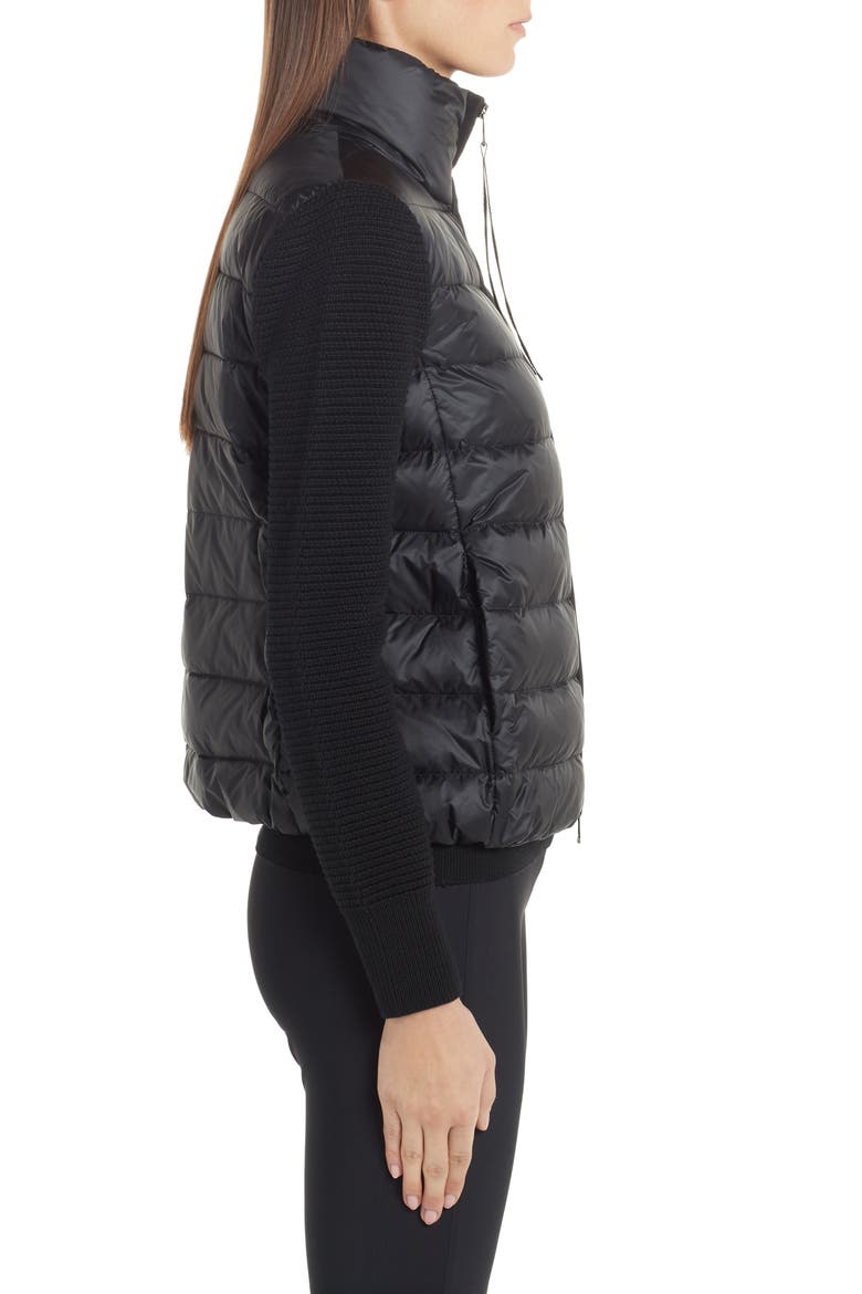 Quilted Down & Wool Short Cardigan, Alternate, color, BLACK