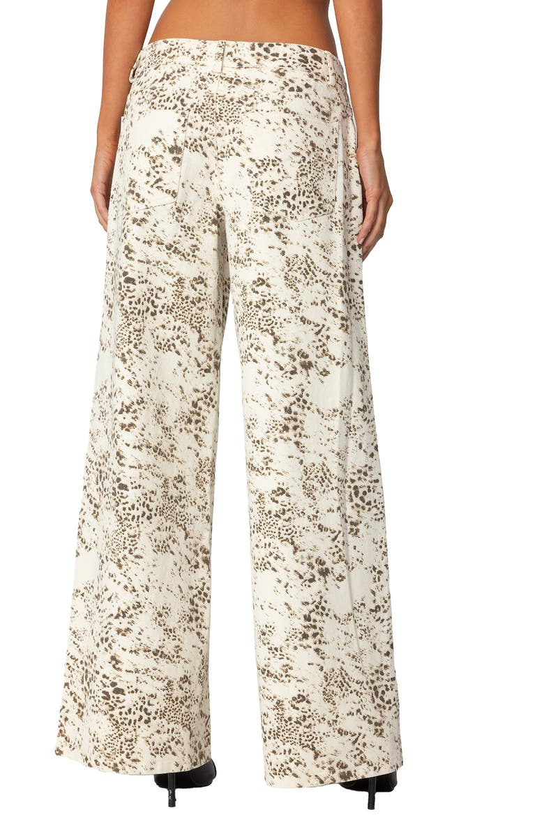 EDIKTED Snow Leopard Print Low Rise Wide Leg Jeans, Alternate, color, Cream