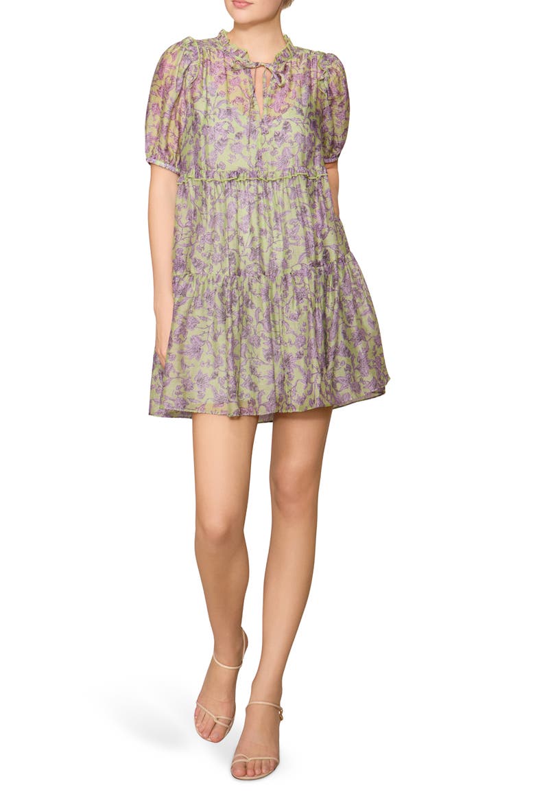 Print Voile Babydoll Dress, Main, color, SAGE LILAC