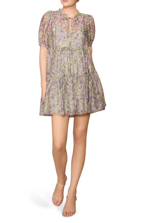 Print Voile Babydoll Dress