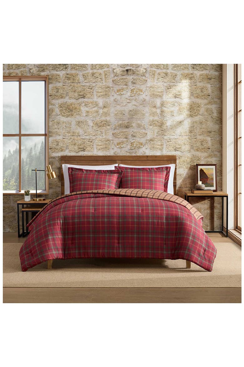 Treebark Plaid Reversible Comforter Set, Alternate, color, RED/ BROWN/ GREEN