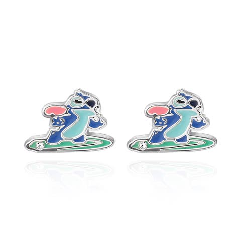 Lilo and Stitch Silver Plated Surfing Stud Earrings