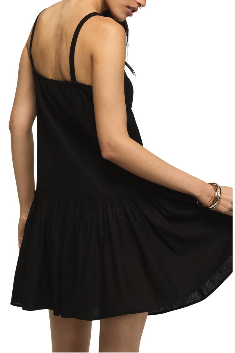 Embroidered Ruffle Hem Sleeveless Linen Blend Minidress, Alternate, color, CAVIAR
