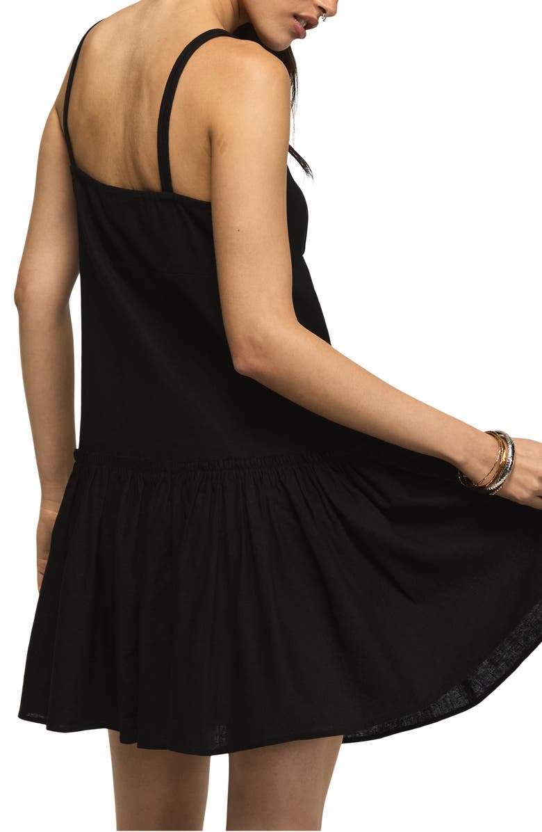 Lucky Brand Embroidered Ruffle Hem Sleeveless Linen Blend Minidress, Alternate, color, Caviar