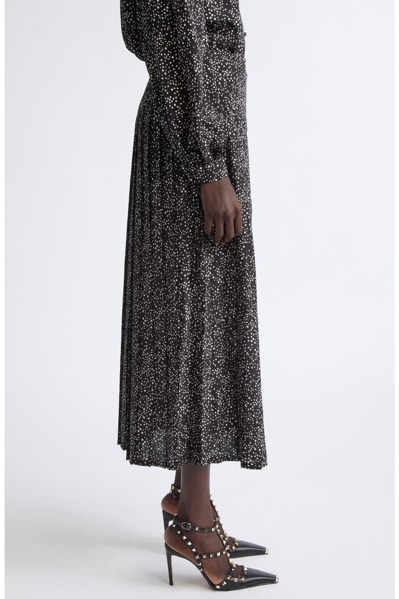 Starry Silk Crêpe de Chine Skirt, Alternate, color, BLACK/ CREAM