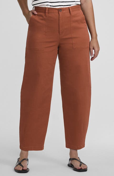 Plus Size Chino High Rise Barrel Leg Utility Ankle Pants