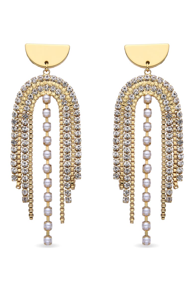 Marie Imitation Pearl & Crystal Fringe Drop Earrings, Main, color, GOLD