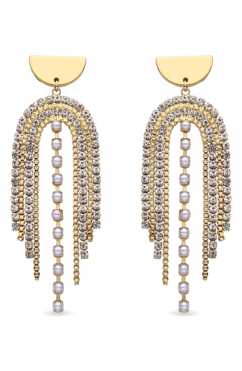 Marie Imitation Pearl & Crystal Fringe Drop Earrings