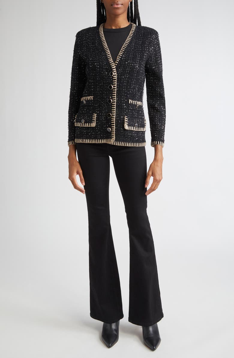 Veronica Beard Ceriani Metallic Knit Jacket, Alternate, color, Black