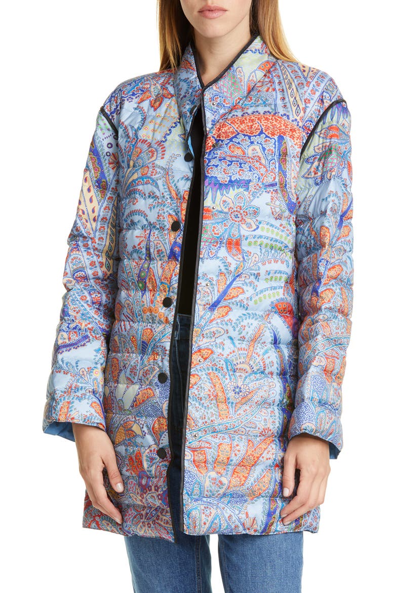 Paisley Print Water Resistant Down Puffer Jacket, Main, color, BLUE