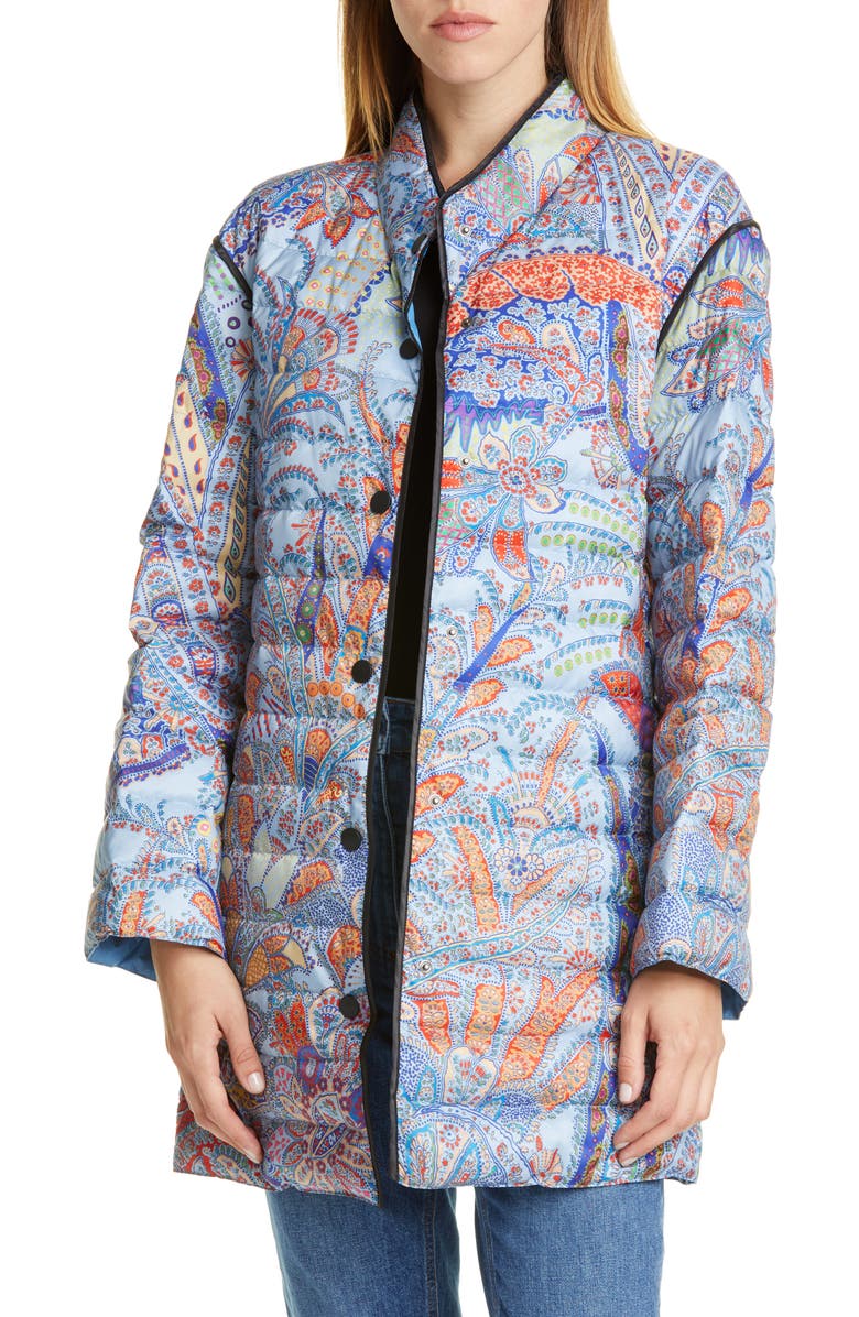 Etro Paisley Print Water Resistant Down Puffer Jacket, Main, color, 