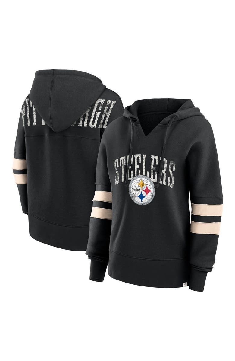 FANATICS Women's Fanatics Branded Black Pittsburgh Steelers Bold Move Dolman V-Neck Pullover Hoodie, Main, color,
