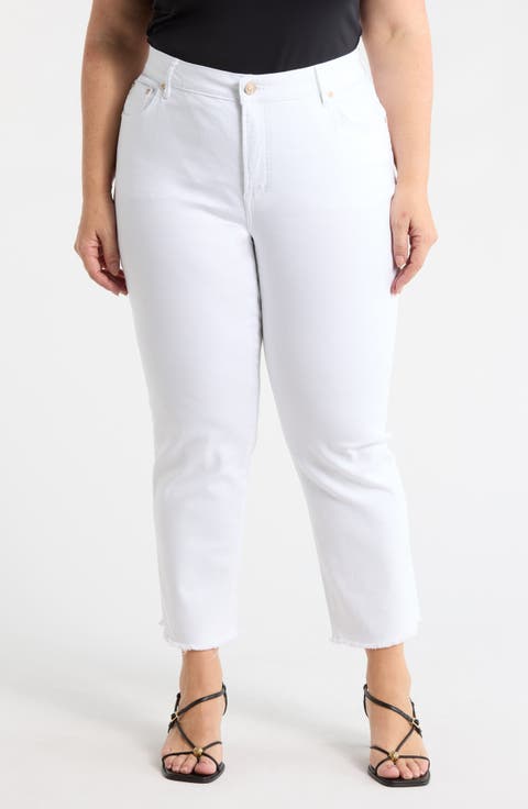 Frayed Ankle Straight Leg Jeans