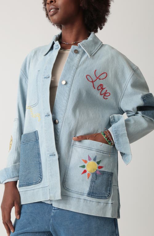 Electric & Rose Oversize Embroidered Denim Chore Jacket In Blue
