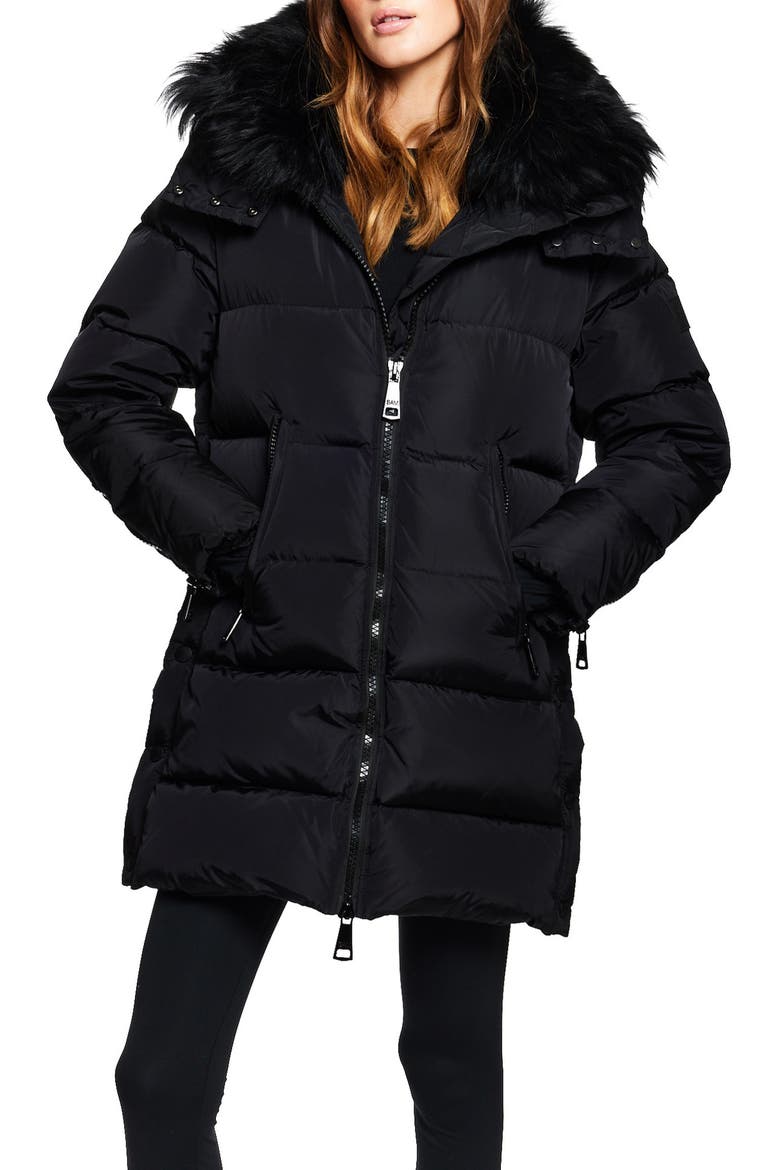Addison Water Resistant Down Puffer Coat with Genuine Shearling Collar, Main, color, MATTE BLACK