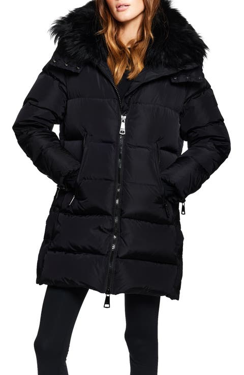 Addison Water Resistant Down Puffer Coat with Genuine Shearling Collar