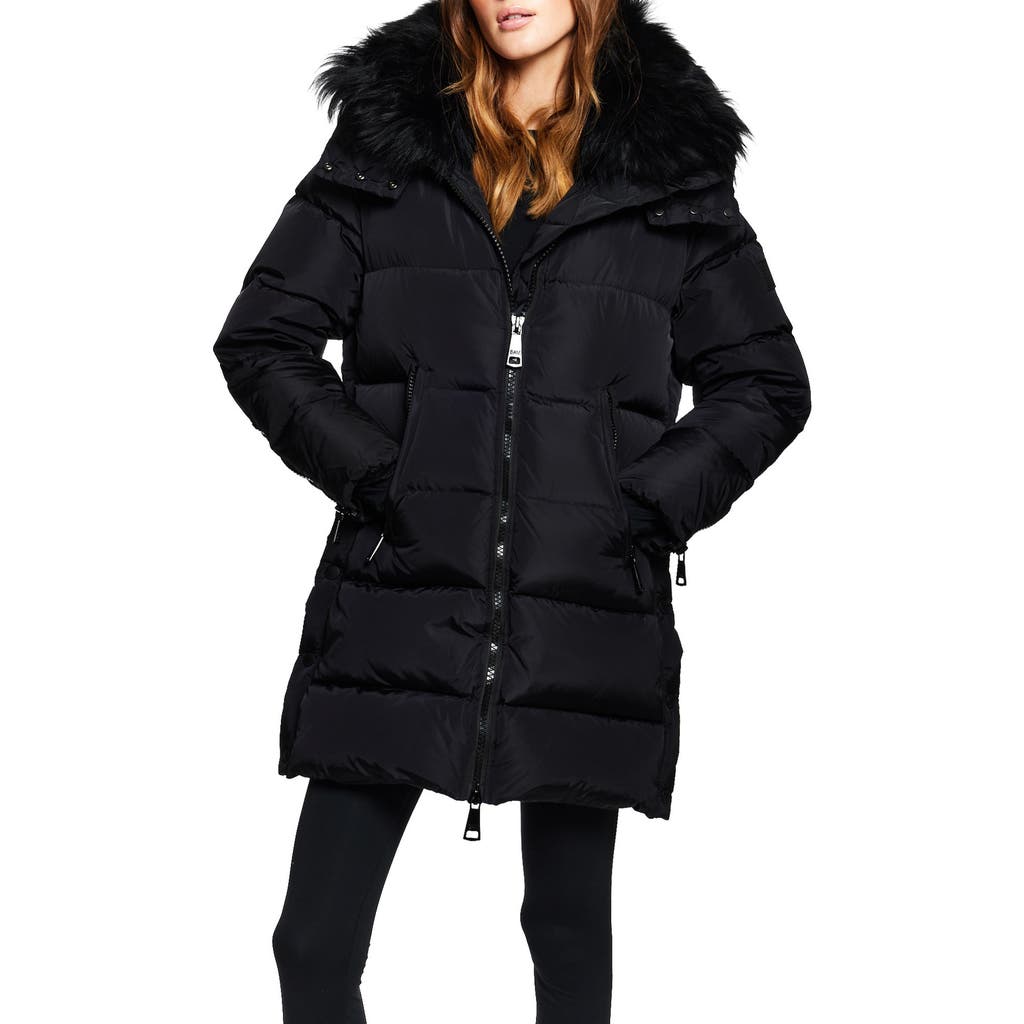 Sam . Addison Water Resistant Down Puffer Coat With Genuine Shearling Collar In Black