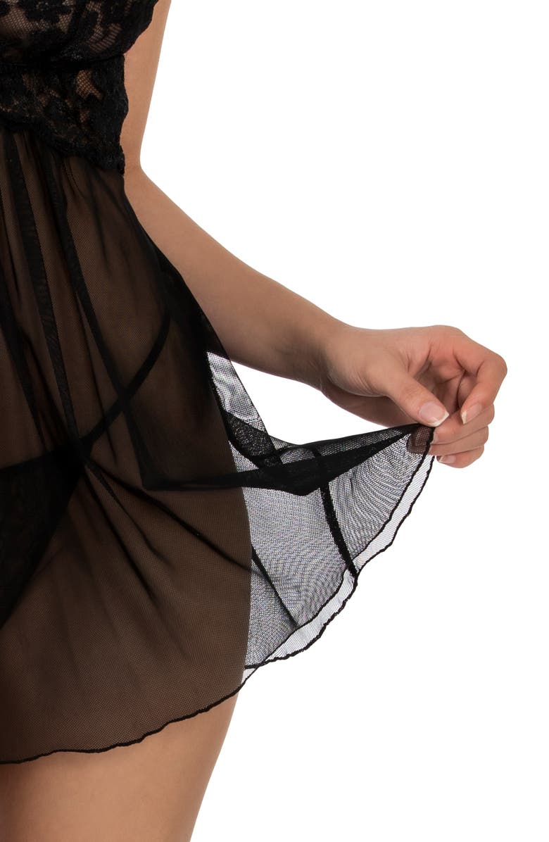 In Bloom by Jonquil Babydoll Chemise & Thong, Alternate, color, Black