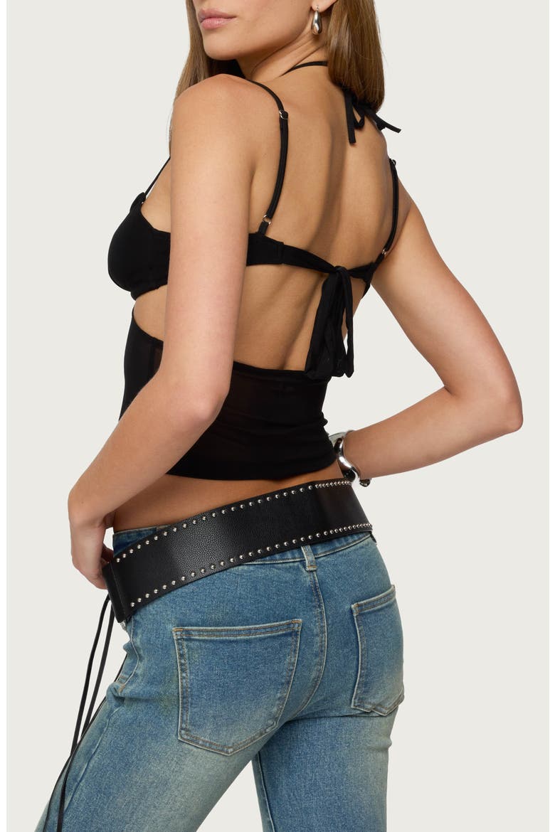Strappy Sheer Mesh Crop Top, Alternate, color, BLACK
