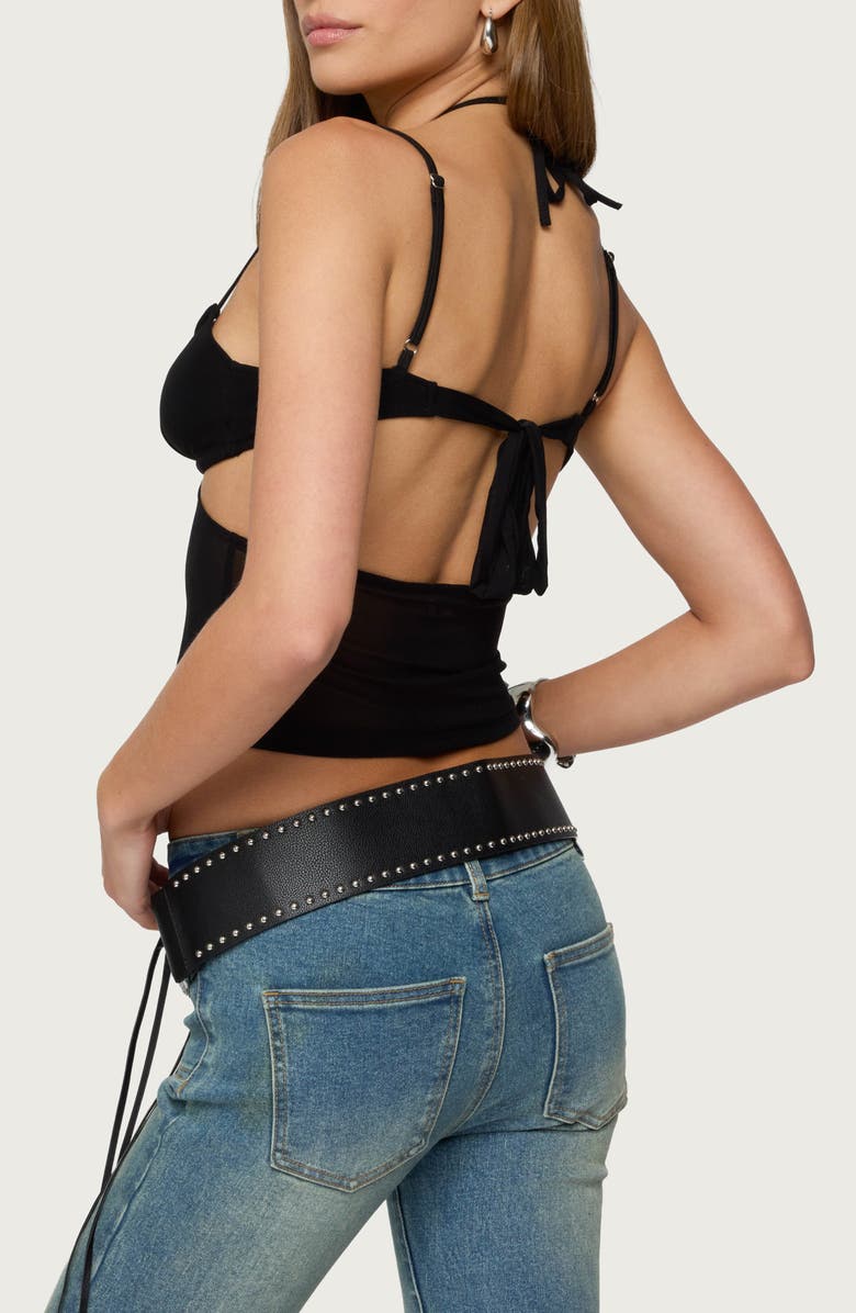 EDIKTED Strappy Sheer Mesh Crop Top, Alternate, color, Black