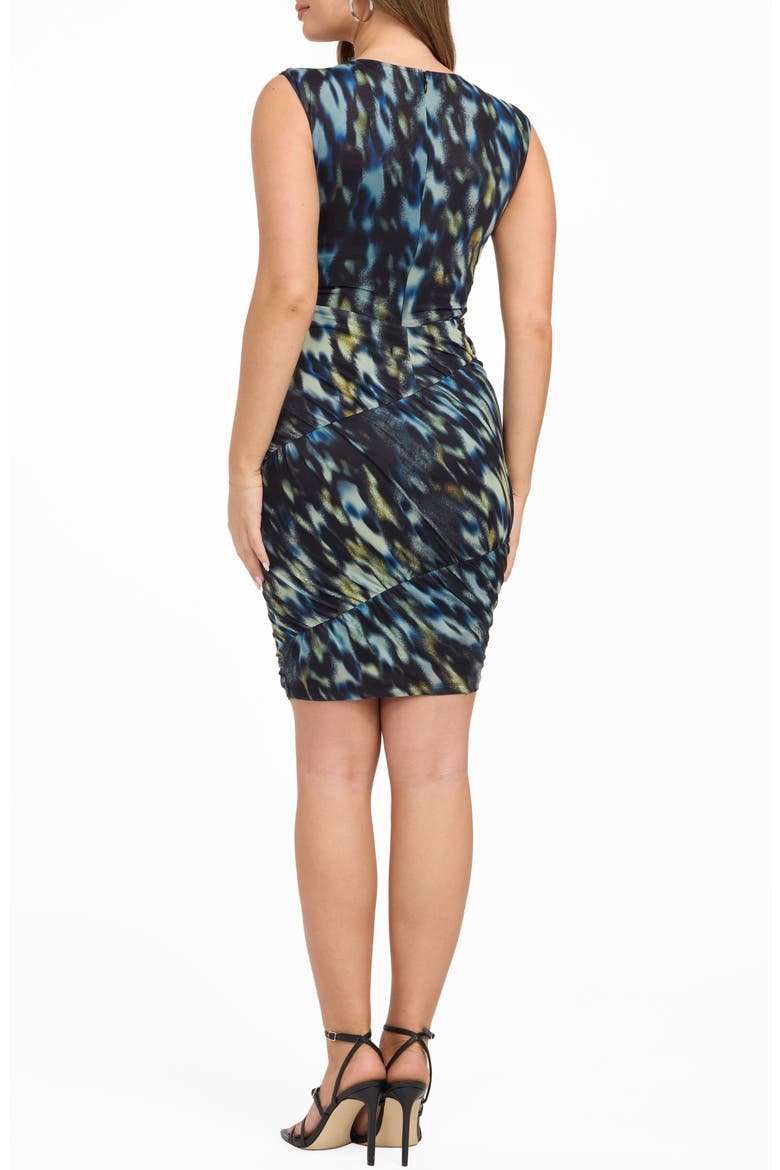 Everly Sleeveless Ruched Mesh Body-Con Minidress, Alternate, color, BLUE MULTI