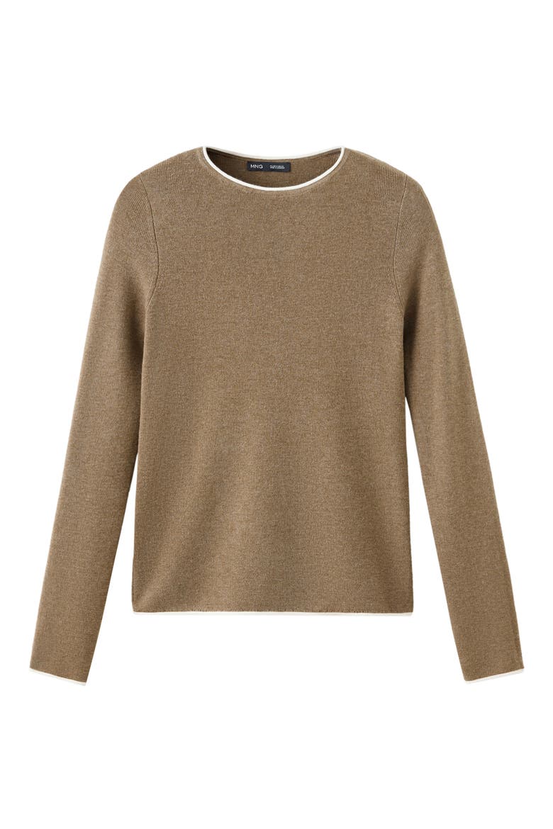 Contrast Trim Crewneck Sweater, Alternate, color, MEDIUM BROWN