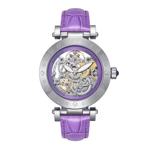Theodora Automatic Skeleton Leather-Band Watch