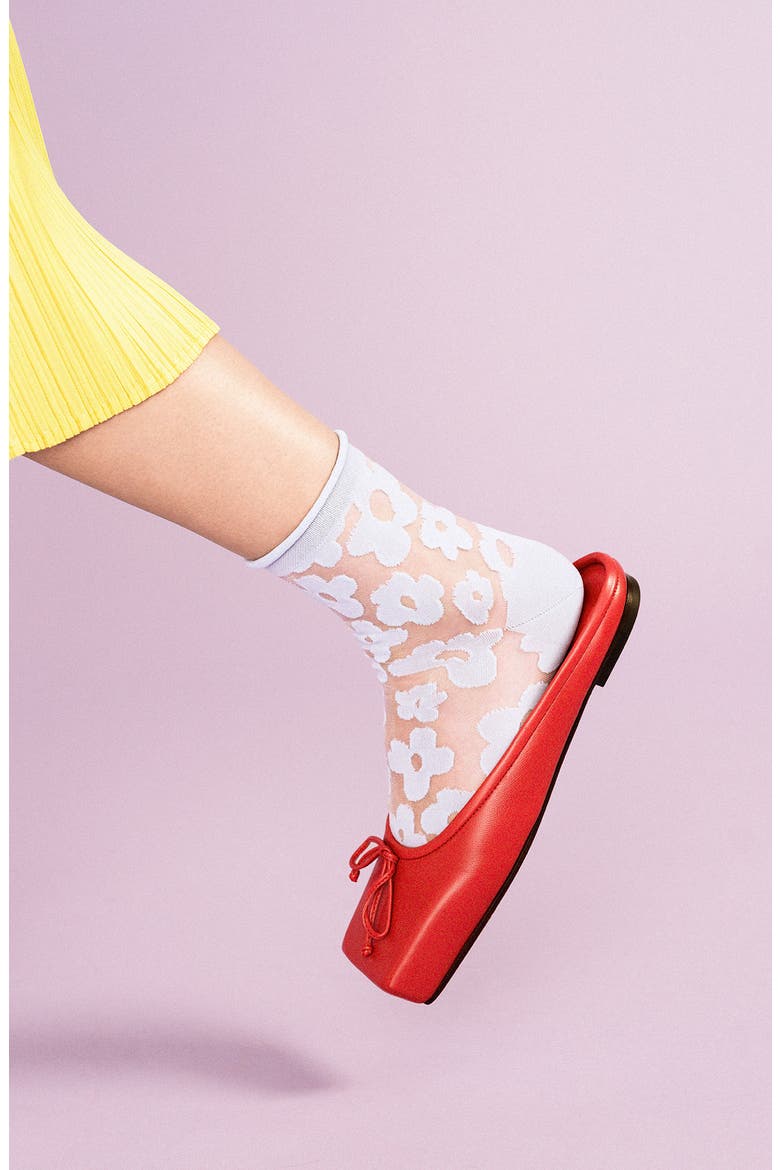 Poppy Flower Sheer Crew Socks, Alternate, color, GREY