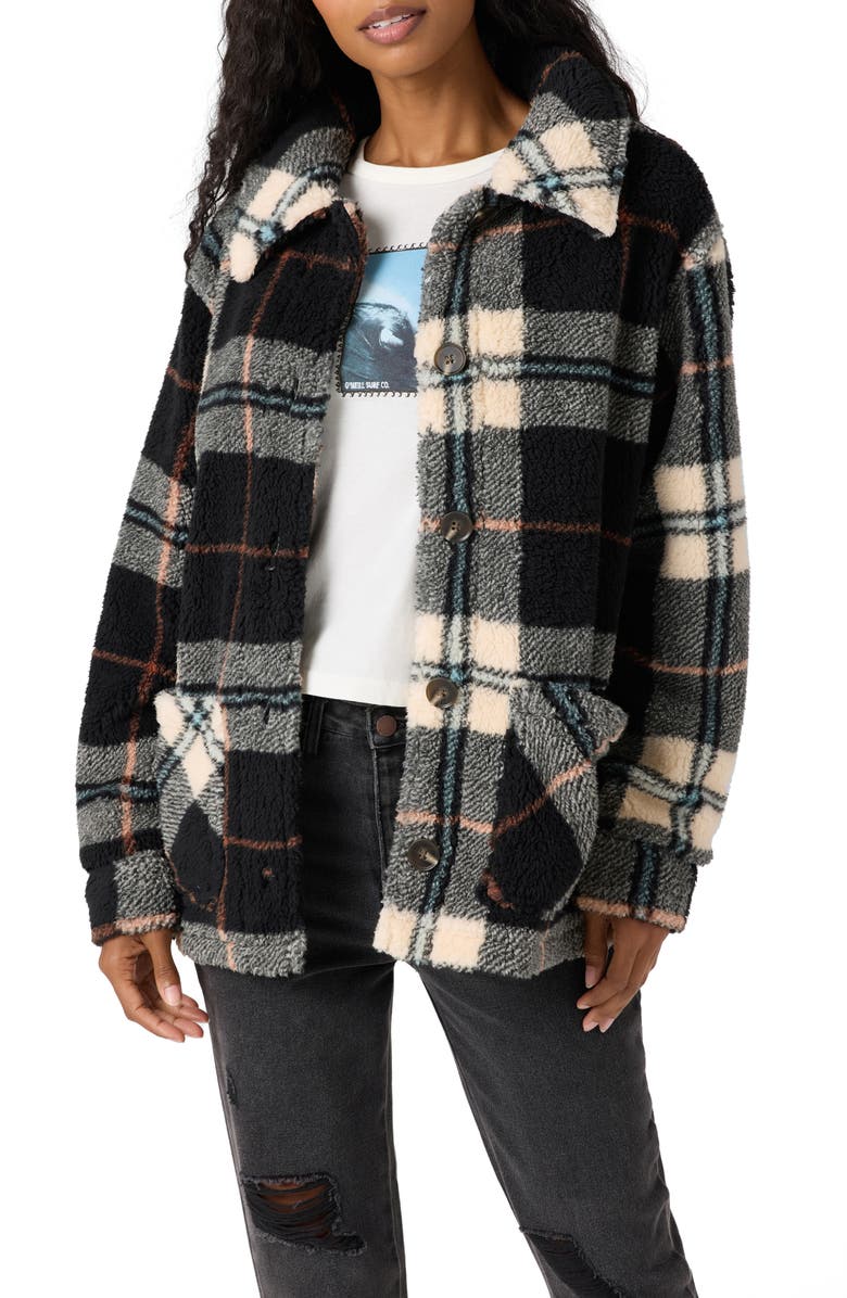O'Neill Huxlee Plaid Fleece Shirt Jacket, Main, color, 