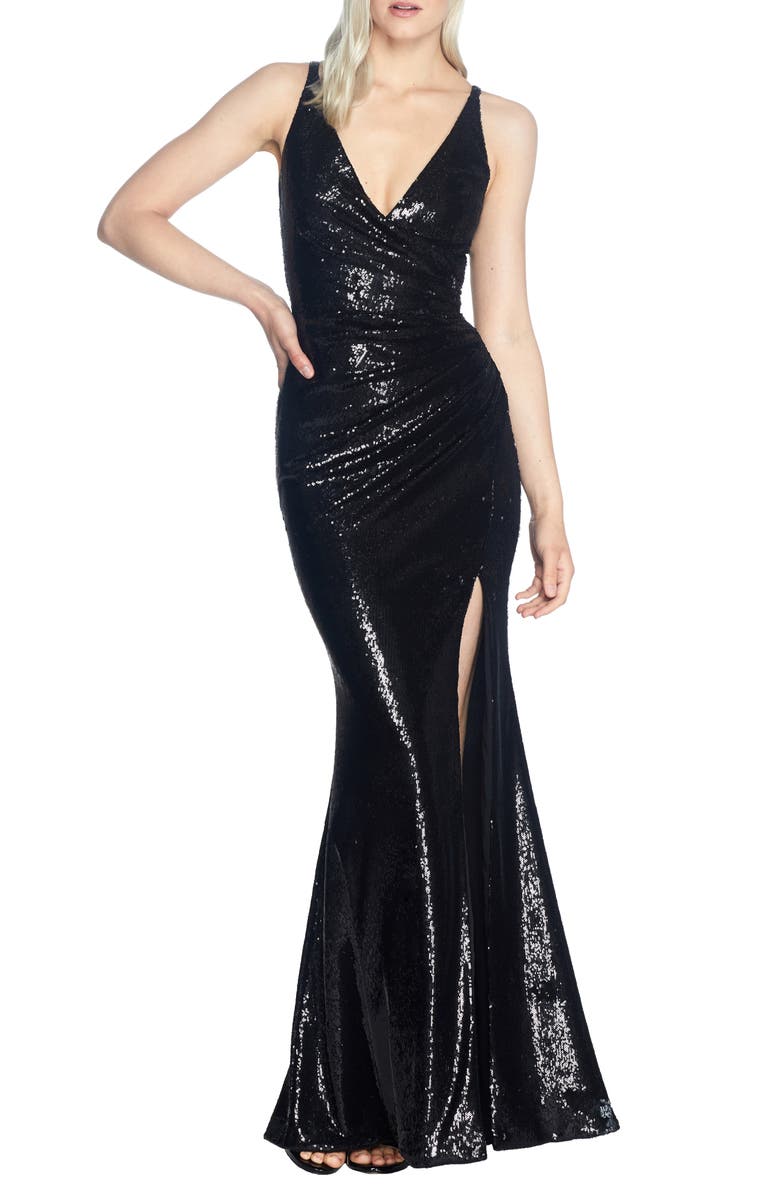 Dress the Population Jordan Ruched Mermaid Gown, Main, color, 