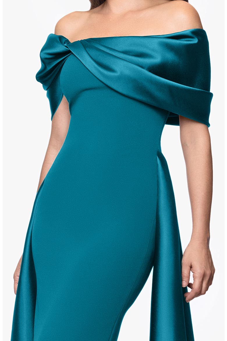 Off the Shoulder Cape Detail Gown, Alternate, color, TEAL