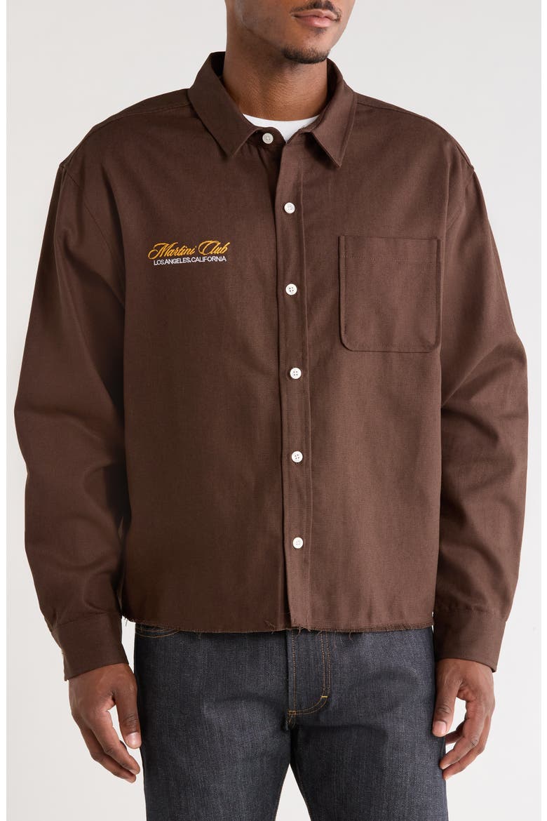 Embroidered Cotton Canvas Button-Up Shirt, Alternate, color, BROWN