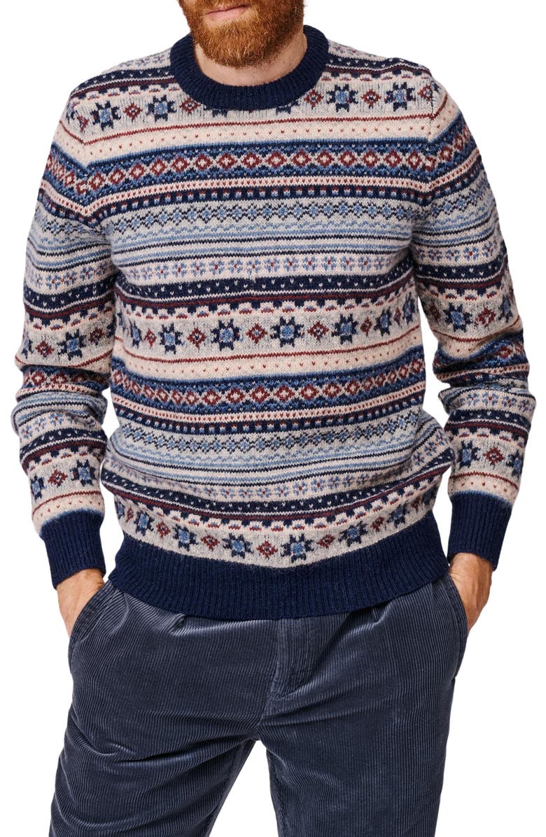Aubin Fair Isle Crew Neck Wool Sweater, Alternate, color, Blue/Ecru Mix