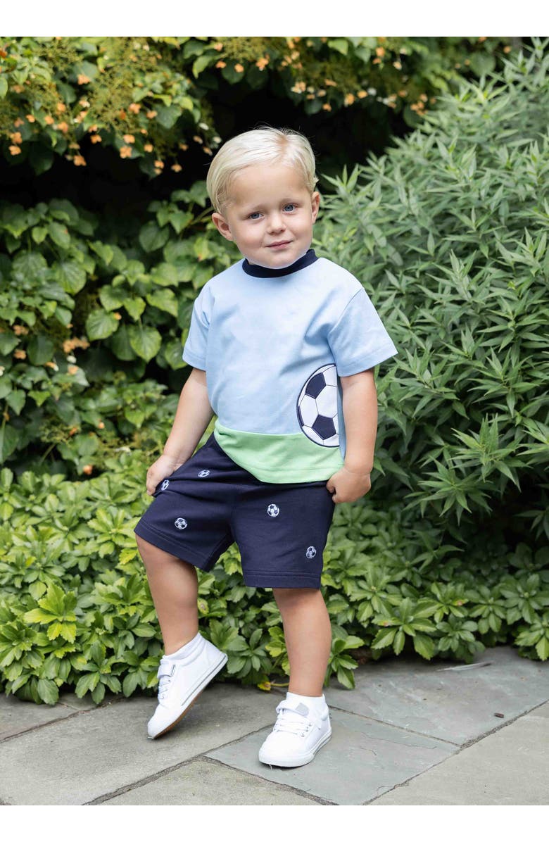 Florence Eiseman Knit Pull On Short With Soccer Balls, Alternate, color, Navy