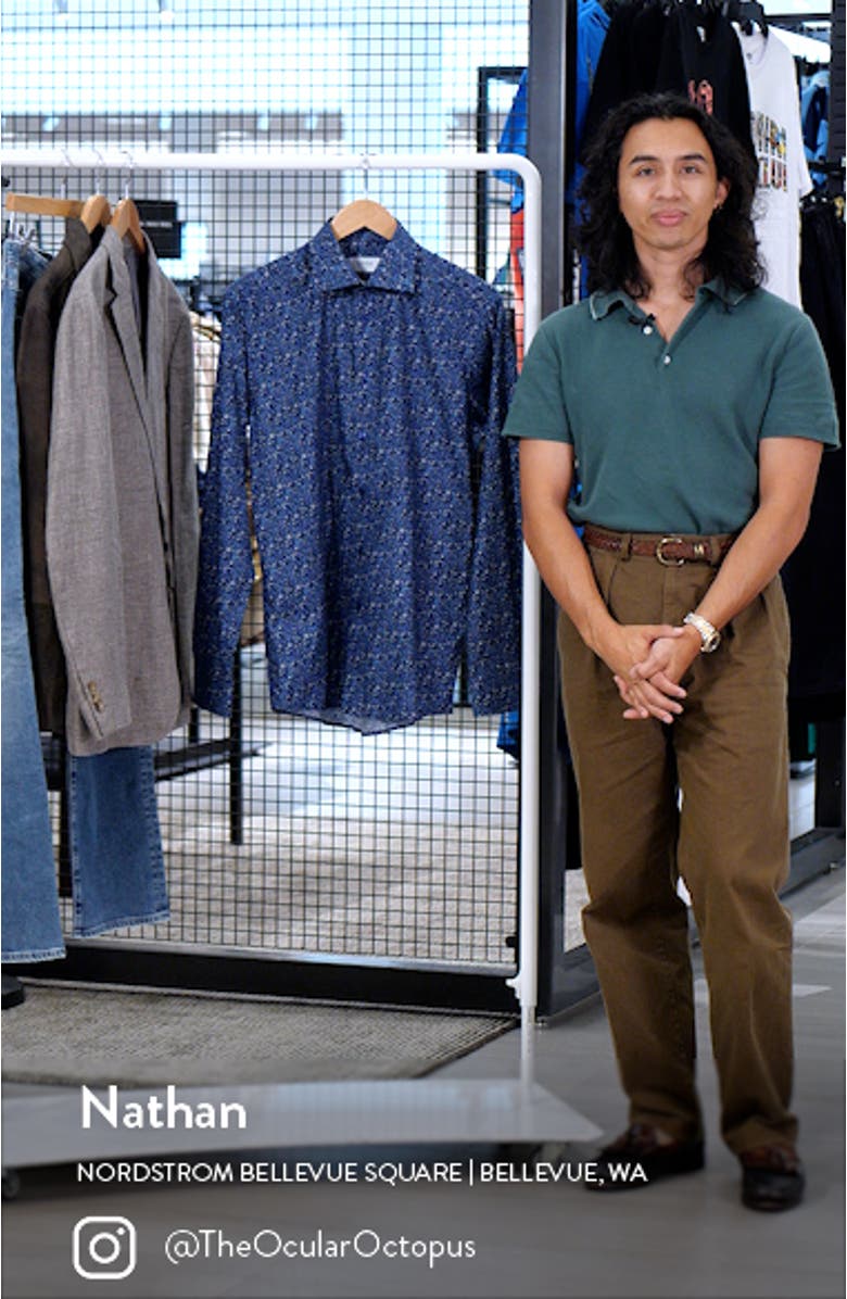 Slim Fit Micro Floral Cotton Twill Dress Shirt, sales video thumbnail