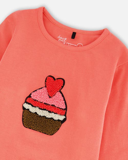 Deux Par Deux Organic Cotton T-shirt With Cupcake In Orange